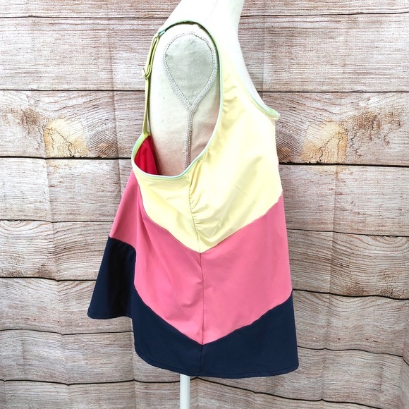 Lands' End Asymmetrical Colorblock Yellow Pink Blue Tankini Top Size 24W - Picture 5 of 11